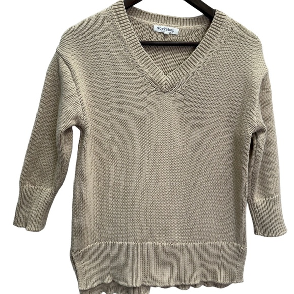 Workshop Republic Beige v-Neck Cotton Boxy Fit Sweater Size S - Picture 1 of 9